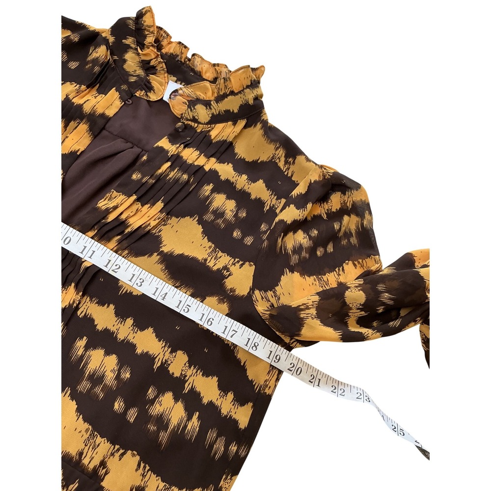 Buddy Love Grace Mini Dress Mustard Brown Tiger Print Ruffle Long Sleeve Medium - Picture 5 of 15